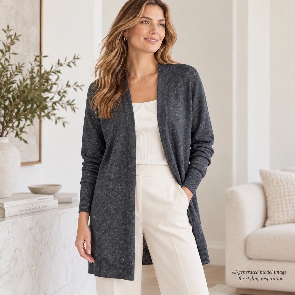 Chico's Cardigan Sweater Women XL 3 Gray Cashmere Blend Metallic Open Front NWT